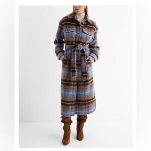 Express Wool-Blend Long Plaid Shacket-Size Small NWT💙